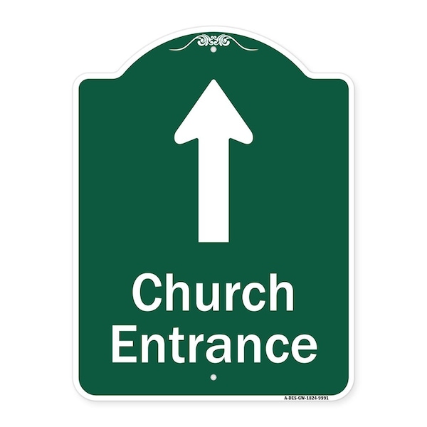 Church Entrance Ahead With Up Arrow Heavy-Gauge Aluminum Architectural Sign, 24" x 18", GW-1824-9991